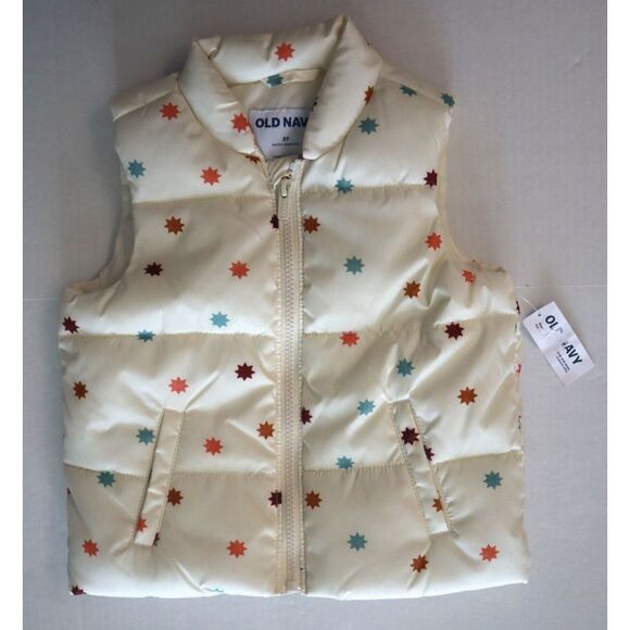 Old Navy 733627 Toddler Girls Sz 3T Ivory Multi Star WR Frost Free Puffer Vest - Picture 1 of 7